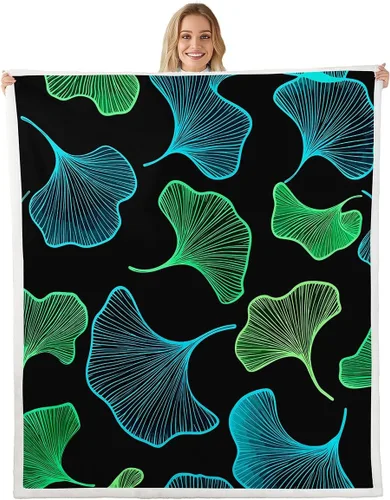 Miniatura 9 de Manta de hojas de Ginkgo de color amarillo, verde azulado, Ginkgo Biloba, manta de forro polar para niños y niñas, manta botánica de 40 x 50