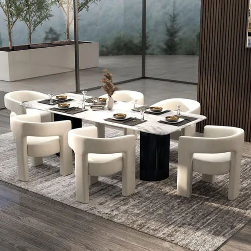 Miniatura 22 de Modernas sillas de comedor, silla de sherpa tapizada de terciopelo con respaldo, silla de tocador Boucle ensamblada cómoda para cocina, comedor