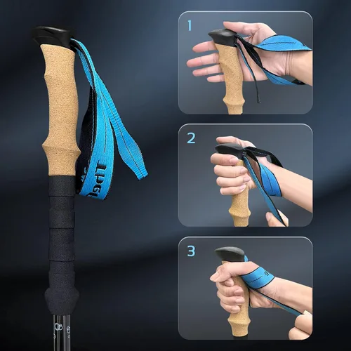 Miniatura 5 de Bastones de senderismo de fibra de carbono TheFitLife – Bastón de senderismo plegable y telescópico con mango de corcho natural y empuñaduras EVA