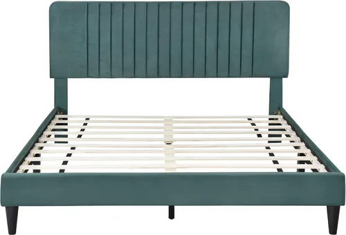 Miniatura 9 de SOFTSEA Marco de cama Queen con cabecero y patas, plataforma de terciopelo tamaño Queen, marco de cama, muebles de dormitorio