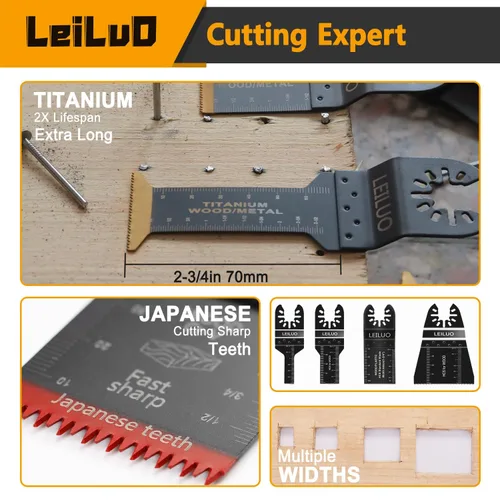 Miniatura 5 de LEILUO – Juego de 15 hojas oscilantes con dientes japoneses de aleación CRV para herramienta multifunción, ideales para cortar madera; incluye hojas