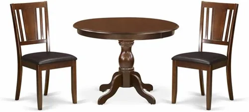East West Furniture HBDU3-MAH-C - Juego de comedor de 3 piezas que contiene una mesa de comedor redonda con pedestal y 2 sillas de cocina tapizadas
