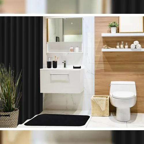 Miniatura 3 de Hosuly Juego de 9 piezas de accesorios de baño para cortina de ducha y 12 ganchos, dispensador de jabón, jabonera, tapete de baño antideslizante