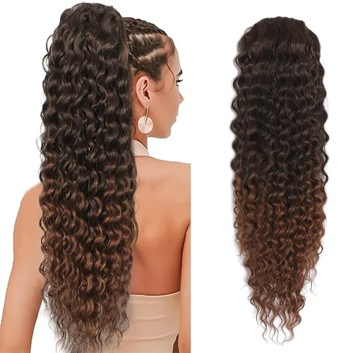 Miniatura 16 de Matriarchs Extensión de cola de caballo corta y rizada con cordón para mujer, pieza de cabello sintético largo afro rizado esponjoso para uso diario