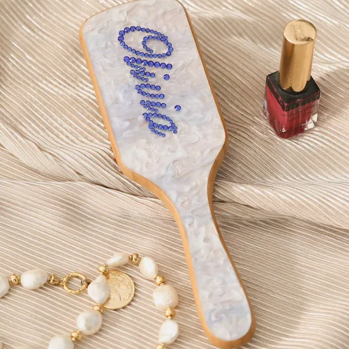 Miniatura 7 de Cepillo de pelo de paleta de bambú, grueso, cerdas de bambú, cepillo desenredante para masajear el cuero cabelludo, mujeres, blanco concha