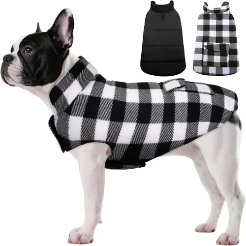 Miniatura 13 de ASENKU - Abrigo de invierno para perros, diseño a cuadros reversible, impermeable, para climas fríos, para perros pequeños, medianos y grandes Rojo