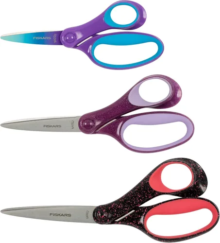 Fiskars Tijeras Softgrip, varias etapas de edad (paquete de 3) para edades de 8+ a 15+, para la escuela o manualidades, suministros para el regreso
