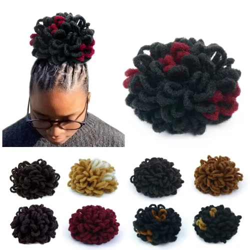 Miniatura 23 de Moños de Cola de Caballo con Cordón Negro Marrón Loc para Mujeres Negras Moño Rizado de Pétalo Loc Cola de Caballo de Rastas Trenzas Faux Locs Moño