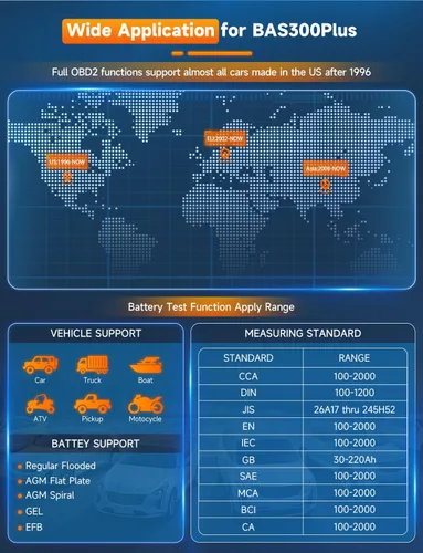 Miniatura 7 de AUTOPHIX Escáner OBD2 2 en 1 con probador de batería, BAS300 Plus 12V 100-2000 CCA carga de batería prueba de arranque lector de código de coche