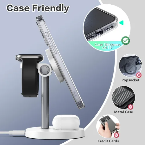 Miniatura 5 de Estación de carga inalámbrica 3 en 1 compatible con MagSafe, soporte de cargador magnético Mag-Safe de carga rápida de 15 W para Apple iPhone 17 16