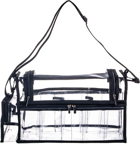 Miniatura 3 de Bolsa grande profesional independiente transparente de PVC para artista de maquillaje con organizador de brochas, kits de maquillaje, bolsa de viaje
