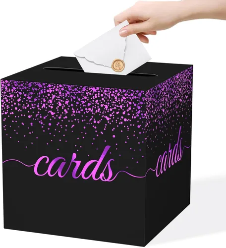 Miniatura 13 de WNINK Caja de tarjetas negra, caja de recepción de tarjetas de regalo para graduaciones, fiestas de cumpleaños, recepciones de boda, despedidas