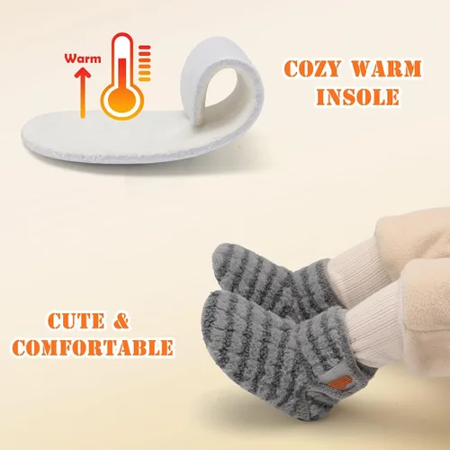 Miniatura 6 de BARERUN Pantuflas para niños y niñas, zapatos de casa para bebés, botines de invierno de felpa acogedora para niños, pantuflas cálidas y ligeras