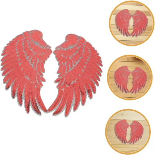 Miniatura 7 de Red Sequin Angel Wings Fabric Appliques Adhesive Backing Embroidered Iron-on Patches for Clothing Hats Backpacks DIY Decoration