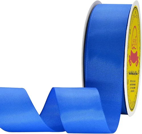 Miniatura 32 de Cinta de grogrén azul real de 1 pulgada x 50 yardas, cinta azul real para envolver, corona, baby shower y otros proyectos 2-Azul real