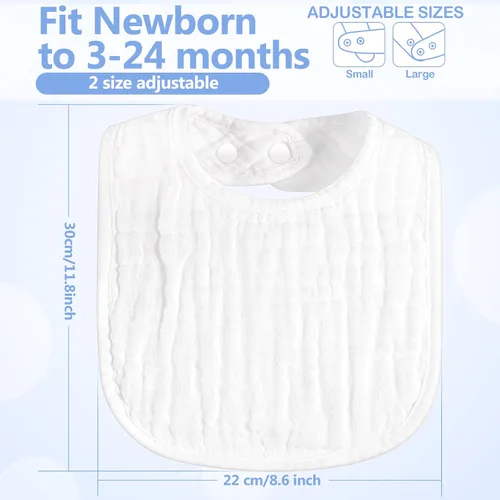 Miniatura 2 de Zhanmai Paquete de 20 baberos de muselina ajustables para bebé, color blanco, 6 capas absorbentes para recién nacidos, niñas, niños, alimentación