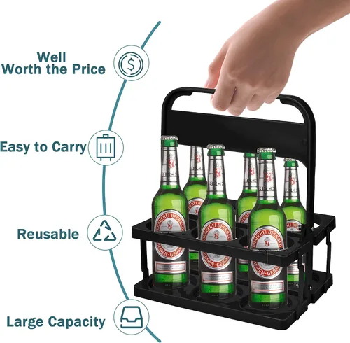 Miniatura 4 de Portavasos portátil de plástico, portavasos plegable con asa, portador de bebidas de 6 agujeros plegable, ideal para conductores de automóvil Eats
