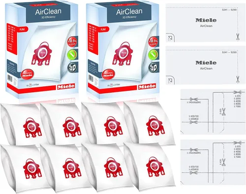 Miele FJM AirClean 3D Efficiency Bolsas para aspiradora – Incluye 8 bolsas originales Air Clean, 2 filtros originales Super Air Clean + 2 filtros de