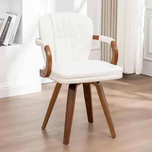 Miniatura 19 de Sillas de comedor giratorias de mediados de siglo, modernas sillas de cocina tapizadas de piel sintética negra con marco de madera curvada, sillas