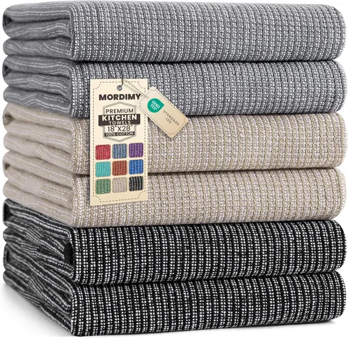 Miniatura 35 de Mordimy Paquete de 6 paños de cocina de alta calidad (18 x 28 pulgadas, negro), toalla de mano grande de algodón, paños planos y de rizo para secar