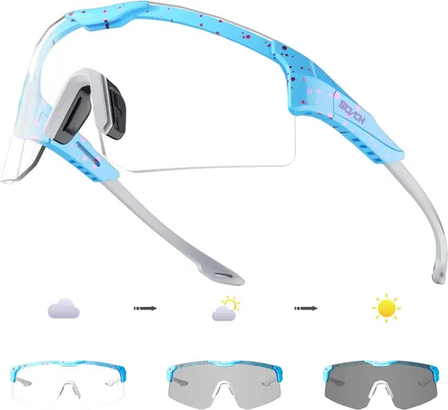 SCVCN Gafas de ciclismo fotocromáticas para hombres y mujeres, UV400, gafas deportivas para jóvenes, a prueba de viento, para béisbol, golf 10