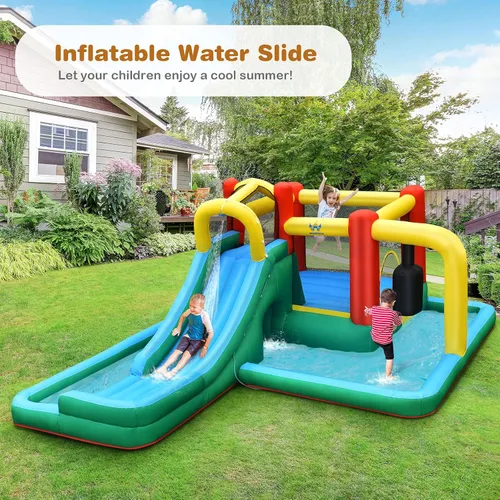 Miniatura 3 de BOUNTECH Tobogán acuático inflable, tobogán acuático para niños, casa de rebote en húmedo y seco, combo para diversión al aire libre con soplador