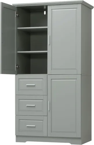 Miniatura 7 de LUMISOL Armario de baño alto y ancho con 3 puertas y 3 cajones, armario de almacenamiento independiente de acento, armario de despensa de cocina