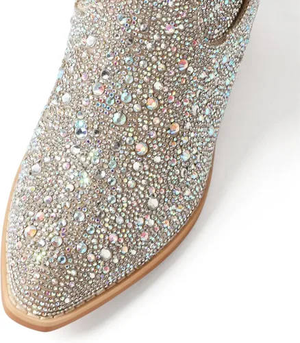 Miniatura 4 de MUCCCUTE Botas vaqueras con diamantes de imitación para mujer, puntera puntiaguda, tacón de 2.0 in, botas altas hasta la rodilla, botas
