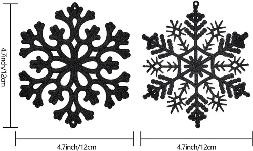 Miniatura 2 de 30 adornos de copos de nieve con purpurina de Navidad, adornos de copos de nieve de plástico - decoraciones para árbol de Navidad, 4.7 pulgadas Negro