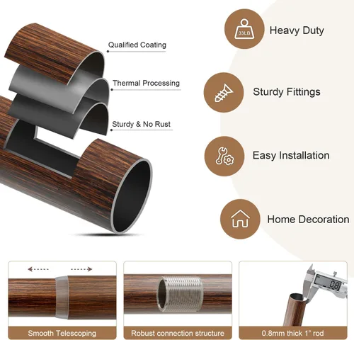 Miniatura 7 de Lootkell Redwood - Barras de cortina para ventanas de 28 a 48 pulgadas de diámetro, bohemio, decorativo, resistente, ajustable, con diseño de grano