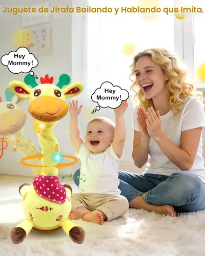 Miniatura 3 de Pbooo Juguete de jirafa que habla bailando, animal de peluche repite lo que dices, peluche musical electrónico con luz brillante, juguetes