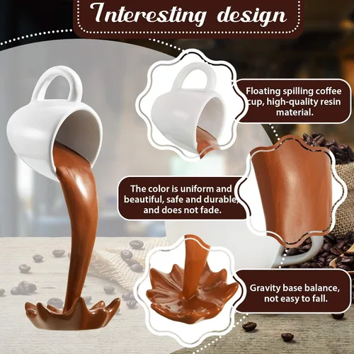 Miniatura 2 de Jetec Taza de Café Flotante que se Derrama, Taza Mágica de Café que se Vierte, Taza de Café Divertida, Noveldad, Escultura de Arte de Decoración