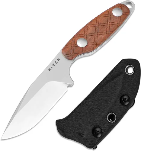 Miniatura 12 de Kizer Muskrat Cuchillo de hoja fija, 3.15 pulgadas 154CM cuchillo de cuello con patrón de rombos mango de micarta de hoja fija EDC cuchillos