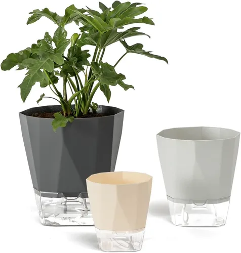 Miniatura 8 de Paquete de 6 macetas de plástico de 5 pulgadas con autorriego para interiores, modernas macetas decorativas para suculentas, aloe, hierbas, violetas