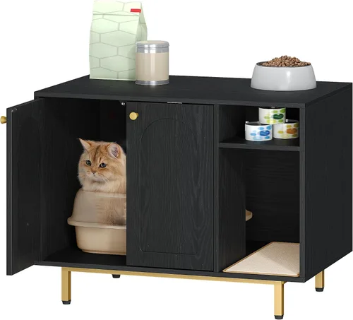 Miniatura 9 de Hzuaneri Caja de arena para gatos, mueble oculto con almacenamiento, armario grande de madera con alfombrilla de sisal, baño moderno para gatos