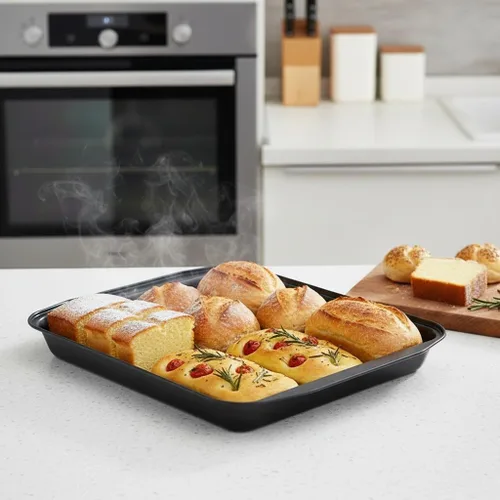 Miniatura 3 de Molde antiadherente de acero al carbono rectangular grande negro para hornear horno, 17 pulgadas