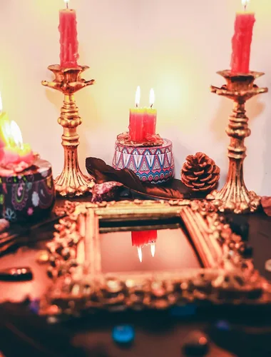 Miniatura 4 de Espejo rascador negro – Herramientas de brujería Kit de altar suministros para adivinación – Espejo cuadrado decorativo, marco dorado oscuro, 7.1