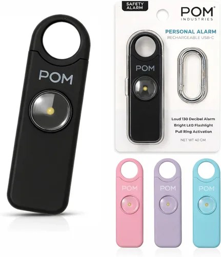 Miniatura 10 de POM Alarma de seguridad personal para mujer – Sirena de emergencia de 130 dB, recargable por USB-C con linterna LED brillante, diseño de llavero