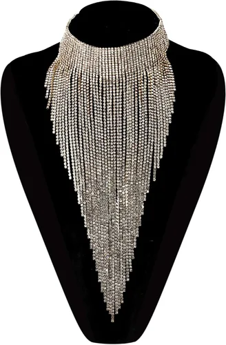 Miniatura 6 de Flyonce - Collar con diamantes de imitación para mujer, gargantilla con borla estilo pechera, joyería para fiesta formal