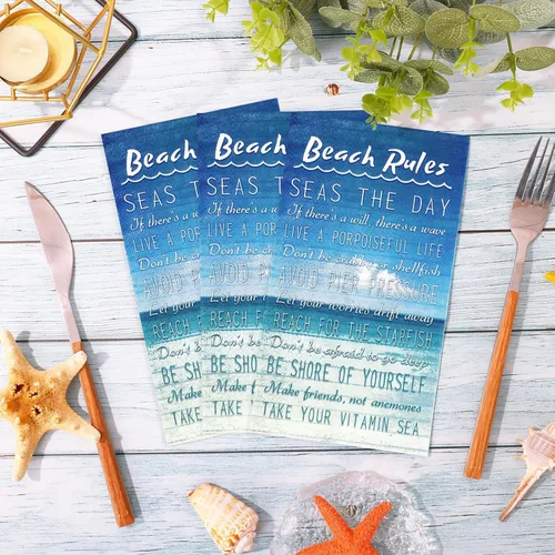 Miniatura 4 de AnyDesign Paquete de 100 servilletas de papel desechables con reglas de playa para verano, servilletas de papel desechables con palabras de mar