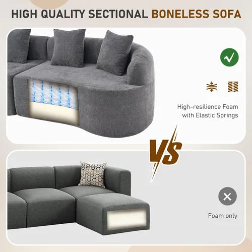 Miniatura 5 de Furnimart Sofás curvados de 112 pulgadas para sala de estar, sofá modular de felpilla moderno de 4 plazas con 4 cojines, sofá modular de felpa,