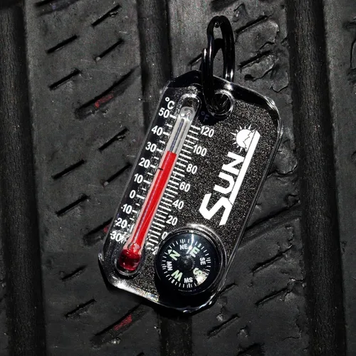 Miniatura 2 de Sun Company Therm-o-Compass Brújula multifuncional con cremallera y termómetro con tabla de enfriamiento de viento Ideal para camping