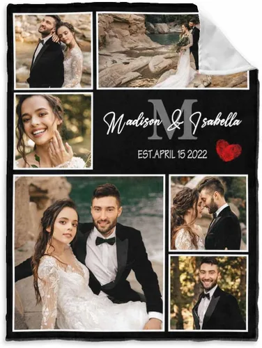 Miniatura 34 de InterestPrint Manta de fotos personalizada para pareja, novio, novia, manta personalizada de 6 fotos, manta personalizada de aniversario y boda