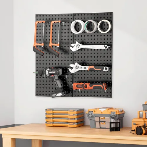 Miniatura 8 de VEVOR Paneles de metal con clavijas, tablero perforado de 24" x 12", 2 paneles, organizador de pared resistente con accesorios, para sala de estar