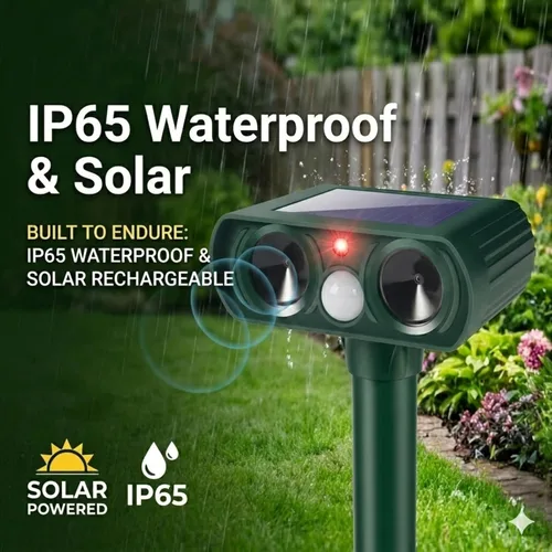Miniatura 2 de Repelente de animales ultrasónico solar actualizado 2026 para exteriores, dispositivos repelentes de ciervos y gatos, impermeables, con sensor