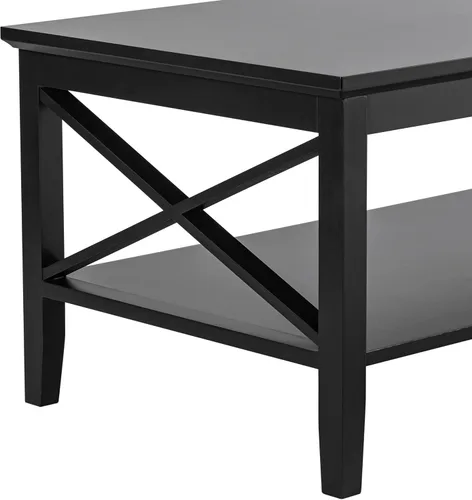 Miniatura 5 de Mesa de centro ChooChoo Oxford con patas más gruesas, mesa de centro de madera negra con almacenamiento para la sala de estar
