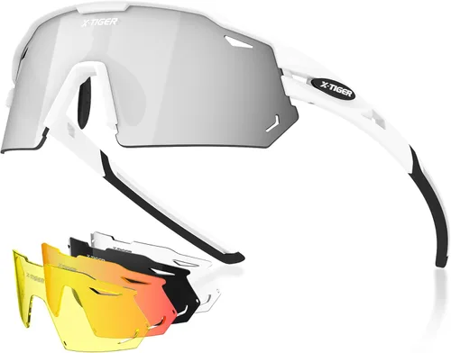 Miniatura 13 de X-TIGER Gafas de ciclismo polarizadas con 5 lentes intercambiables, MTB para ciclismo, béisbol, carrera, lentes deportivos para hombres y mujeres