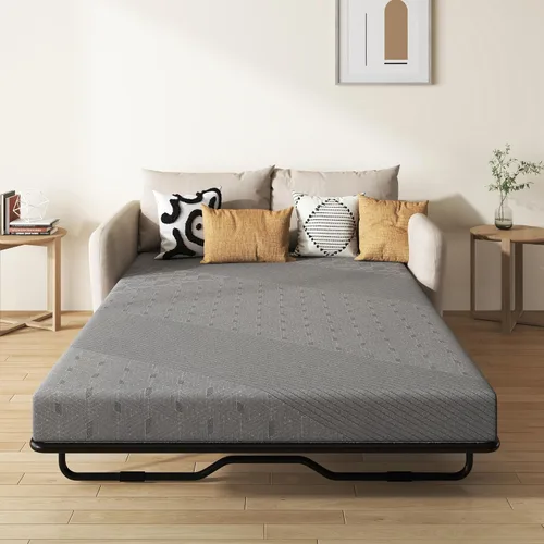 Miniatura 13 de Colchón para sofá cama de 4 pulgadas, repuesto de espuma viscoelástica de gel con funda de patrón geométrico transpirable lavable, soporte