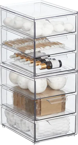mDesign Organizador apilable de plástico con 3 cajones, contenedor de almacenamiento con cajones extraíbles para fregadero de baño/organización de