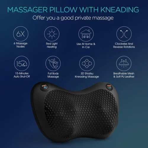 Miniatura 2 de Shiatsu Masajeador de cuello y espalda con calor, almohada de masaje de tejido profundo 3D para espalda baja, hombro, pantorrilla, pie, uso en casa